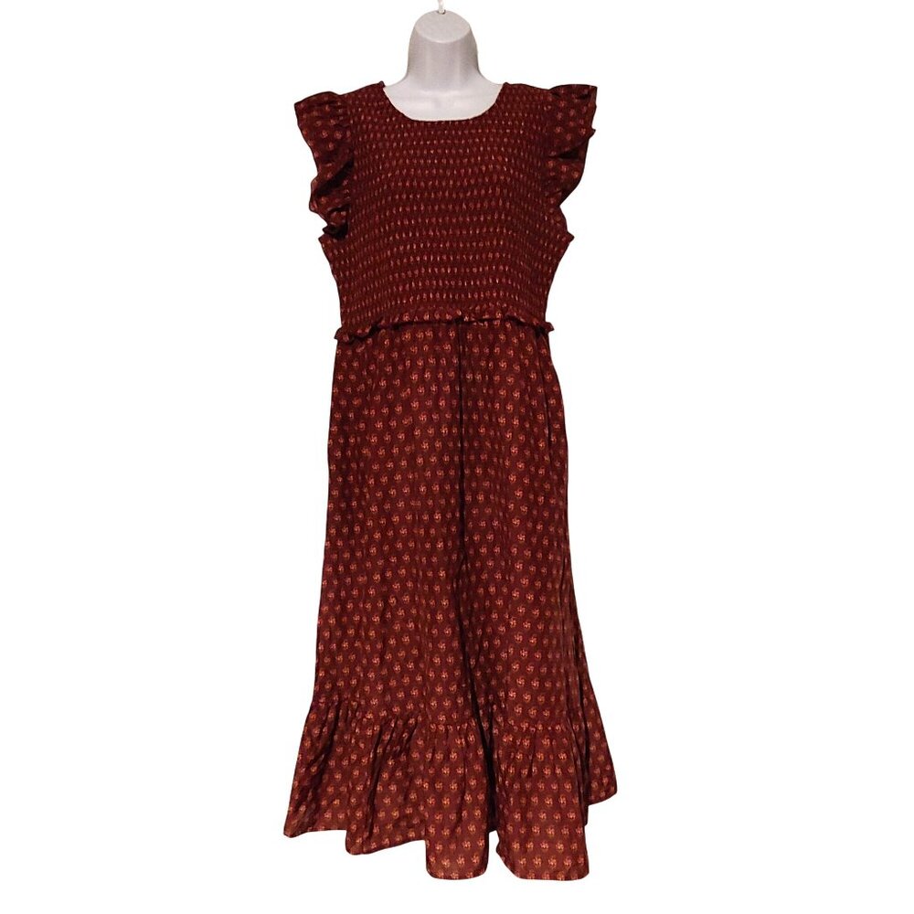Vineyard Vines Floral Smocked Ruffle Feminine Clean Girl Dress L Cottage - Picture 2 of 12